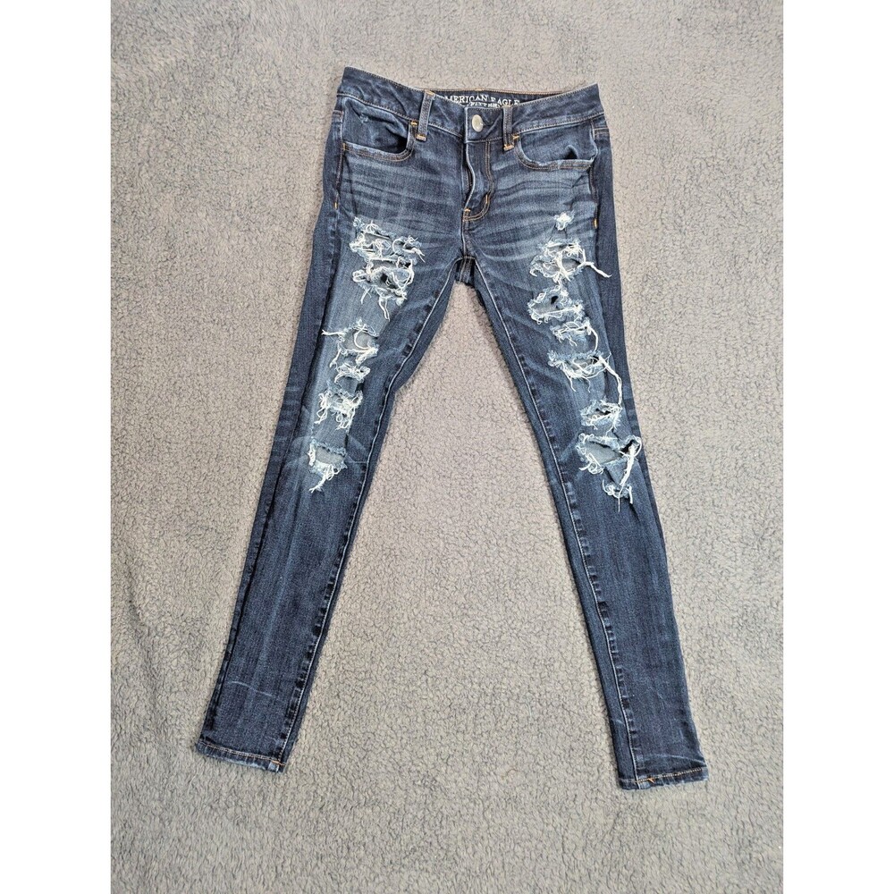 American Eagle Jegging 360 Skinny Jeans Womens 4 Dark Wash Distressed Stretch